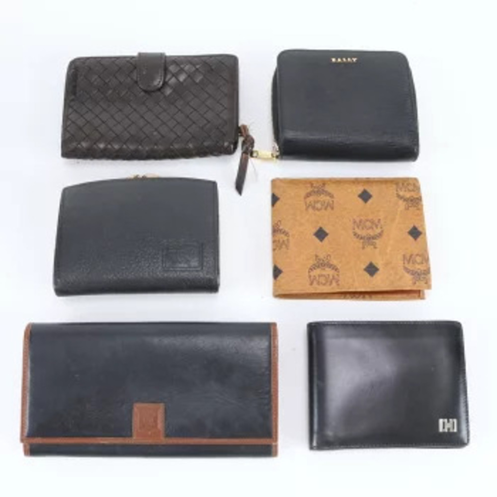Bottega Veneta Bally Mcm Burberry Bifold Leather Long Wallet Black Gray